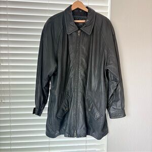 U2 Wear Me Out Black Leather Windbreaker Jacket Coat Mens Size XL Quilted Lining